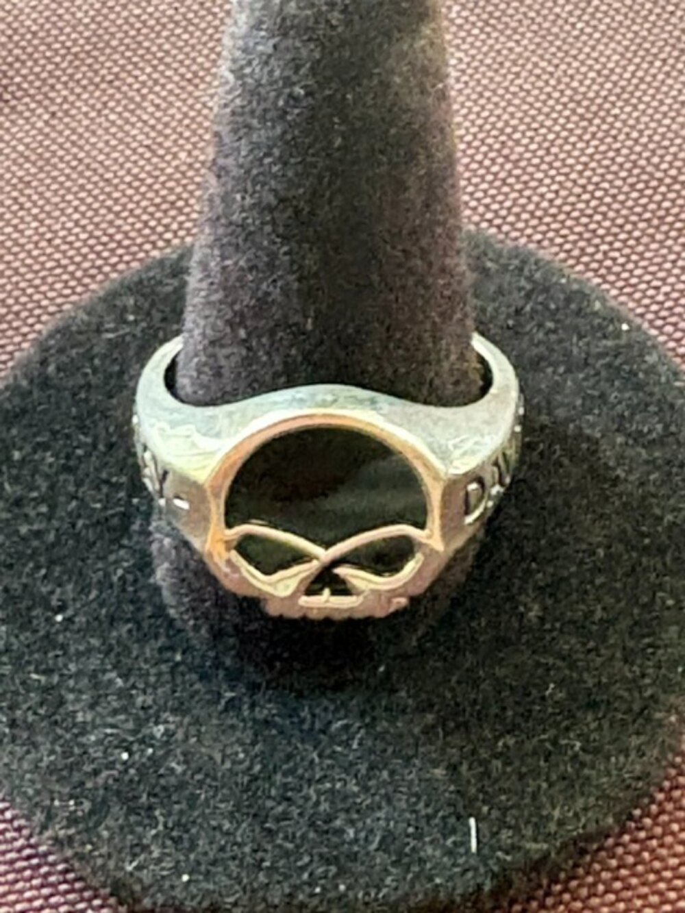 HARLEY DAVIDSON STERLING SILVER ONYX WILLIE G SKULL RING